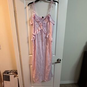 wild fable Light Pink Satin Ruffle Slip Dress